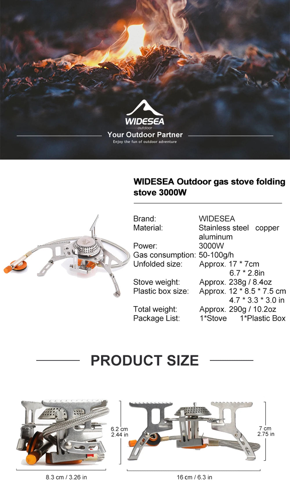 Widesea Camping Gas Stove – Strong Flame Outdoor Burner