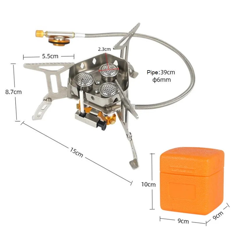 Portable 3-Head Camping Stove – Foldable Windproof Gas Burner