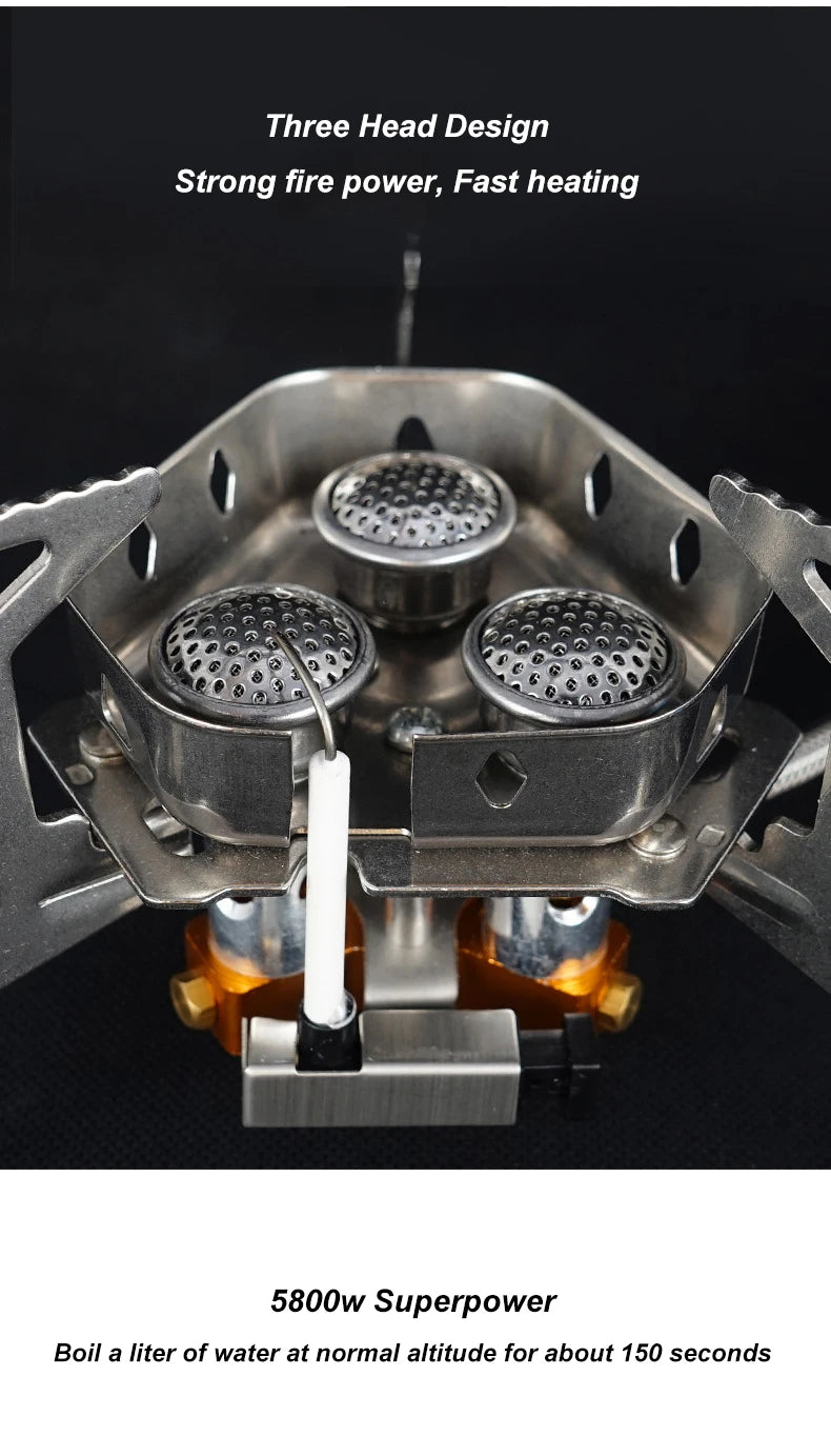 Portable 3-Head Camping Stove – Foldable Windproof Gas Burner