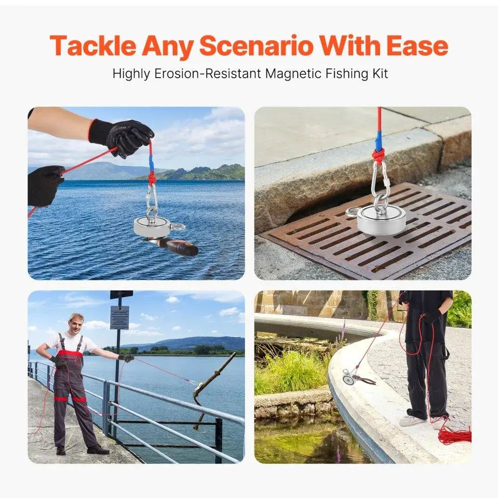 1700lbs Heavy Duty Double-Sided Fishing Magnet Kit with Rope & Carabiner