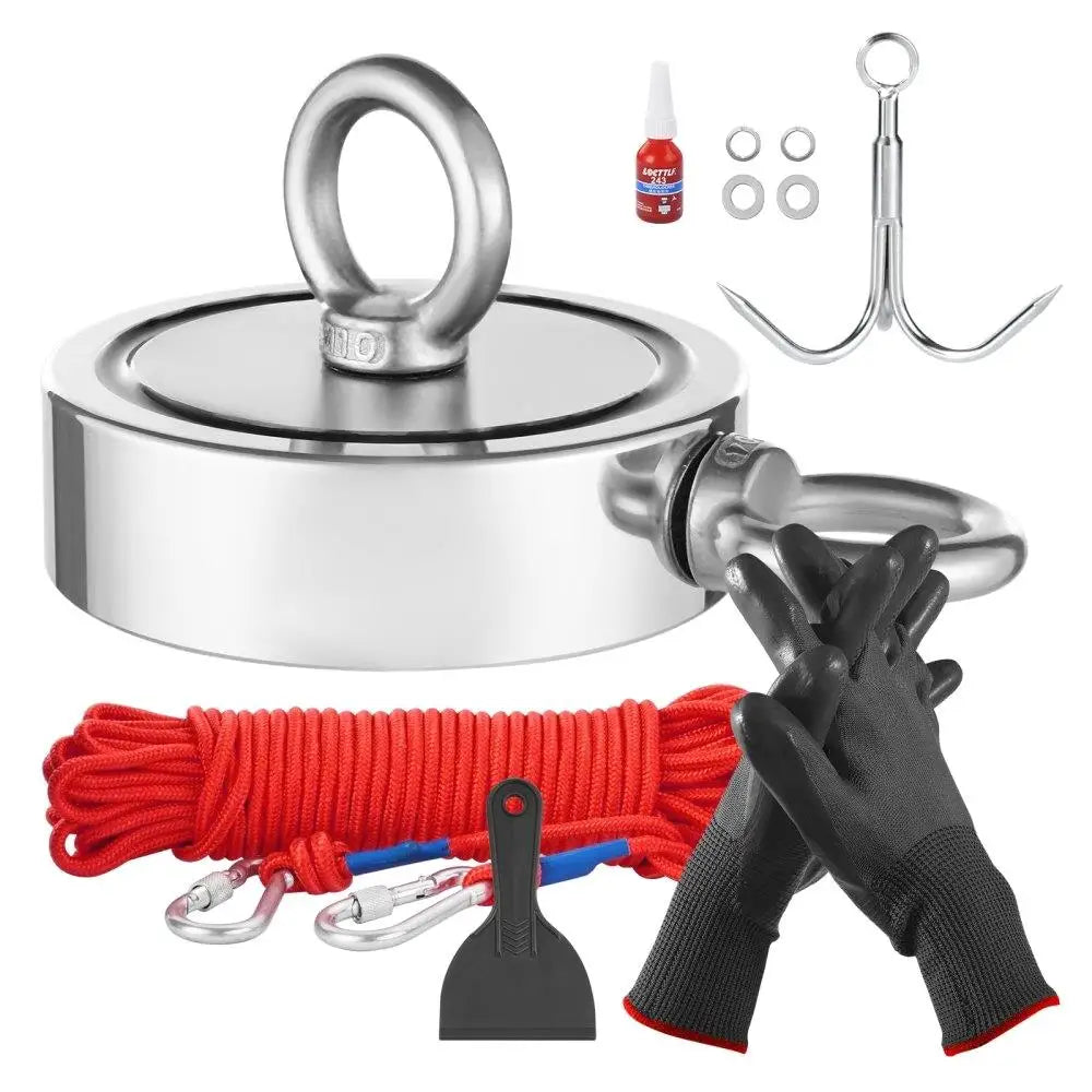 1700lbs Heavy Duty Double-Sided Fishing Magnet Kit with Rope & Carabiner