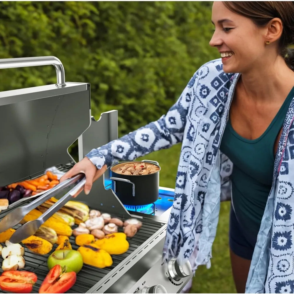 4-Burner Propane Gas BBQ Grill with Side Burner & Cast Iron Grates