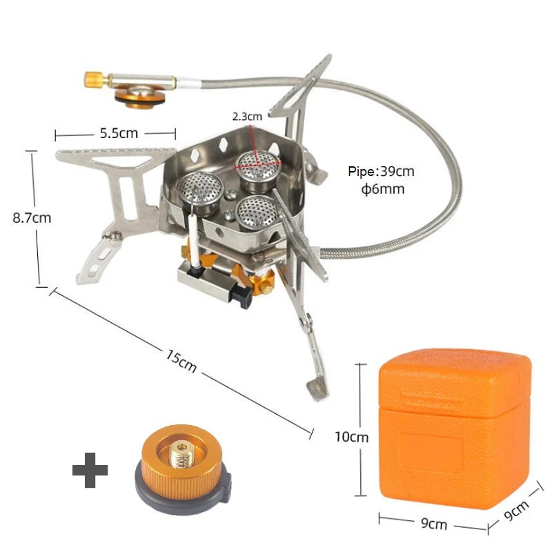 Portable 3-Head Camping Stove – Foldable Windproof Gas Burner