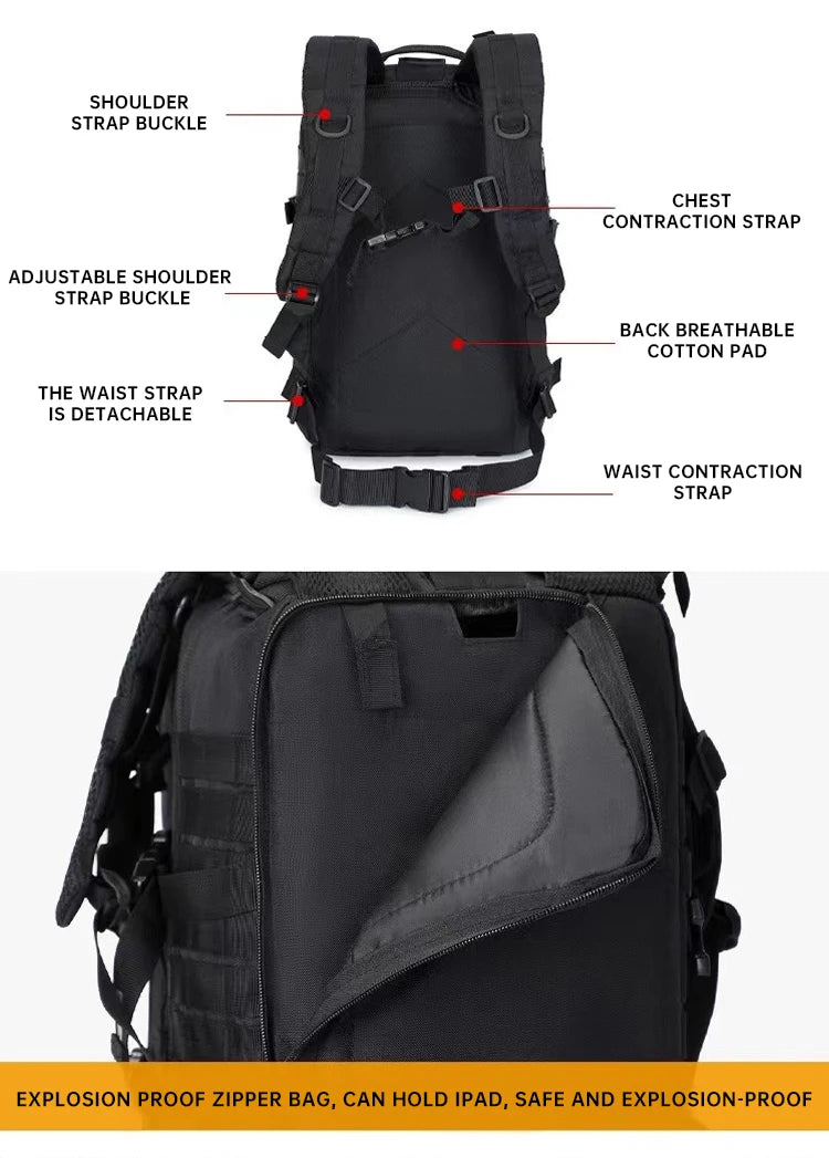 Outdoor Tactical Hiking Backpack – 3P Multi-Functional Travel Bag