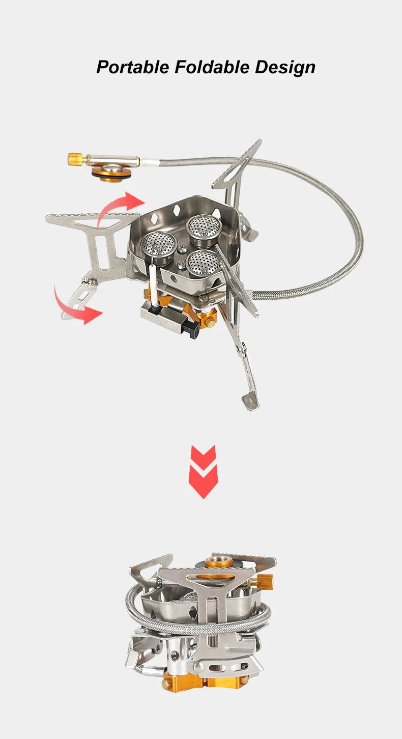 Portable 3-Head Camping Stove – Foldable Windproof Gas Burner