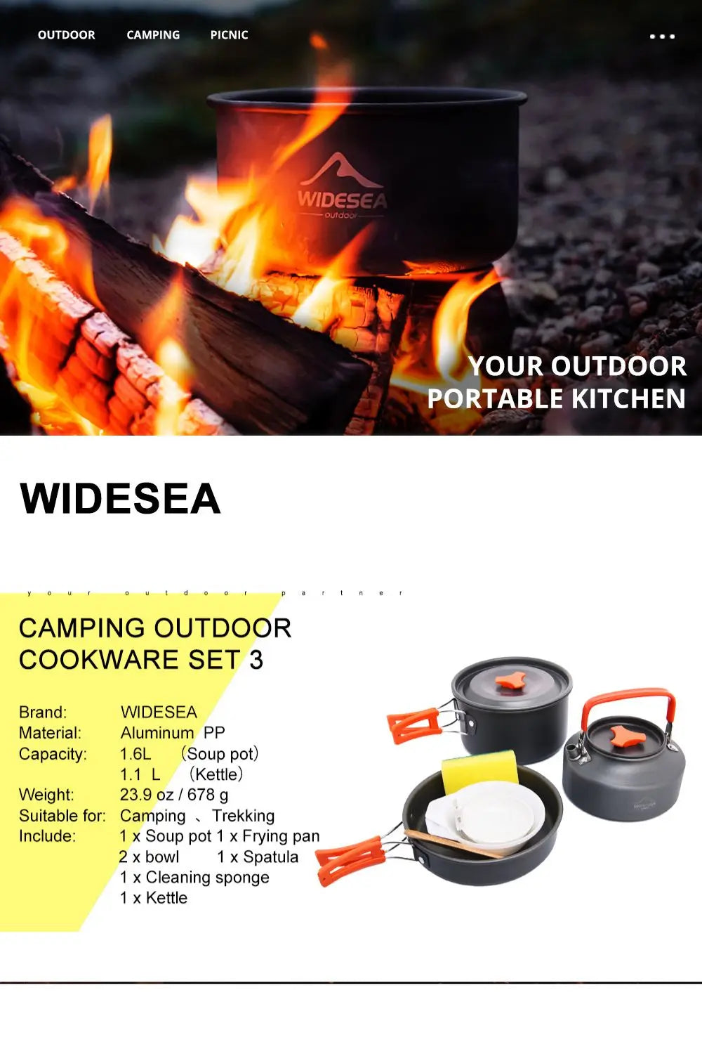Widesea Camping Cookware Set for Outdoor Cooking