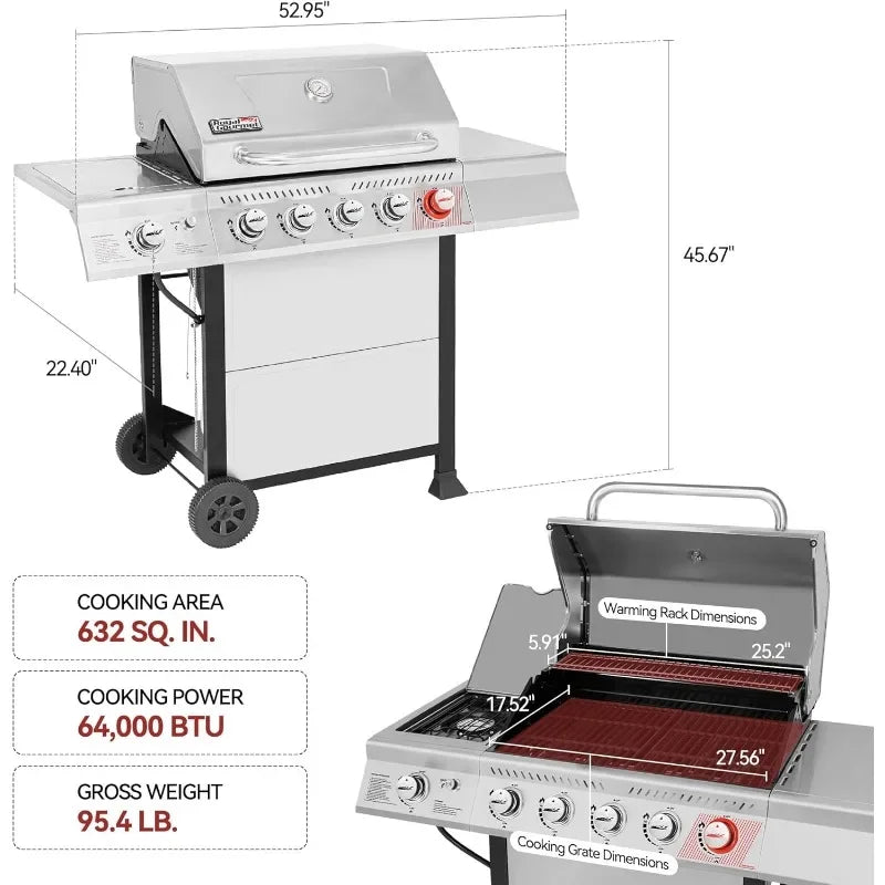 Royal Gourmet GA5401T 5-Burner Stainless Steel Propane Gas Grill with Sear & Side Burner