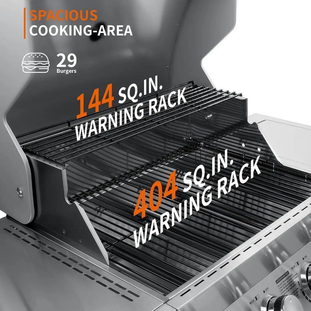 4-Burner Propane Gas BBQ Grill with Side Burner & Cast Iron Grates