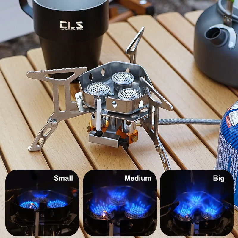 Portable 3-Head Camping Stove – Foldable Windproof Gas Burner