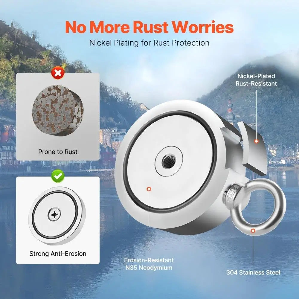 1700lbs Heavy Duty Double-Sided Fishing Magnet Kit with Rope & Carabiner