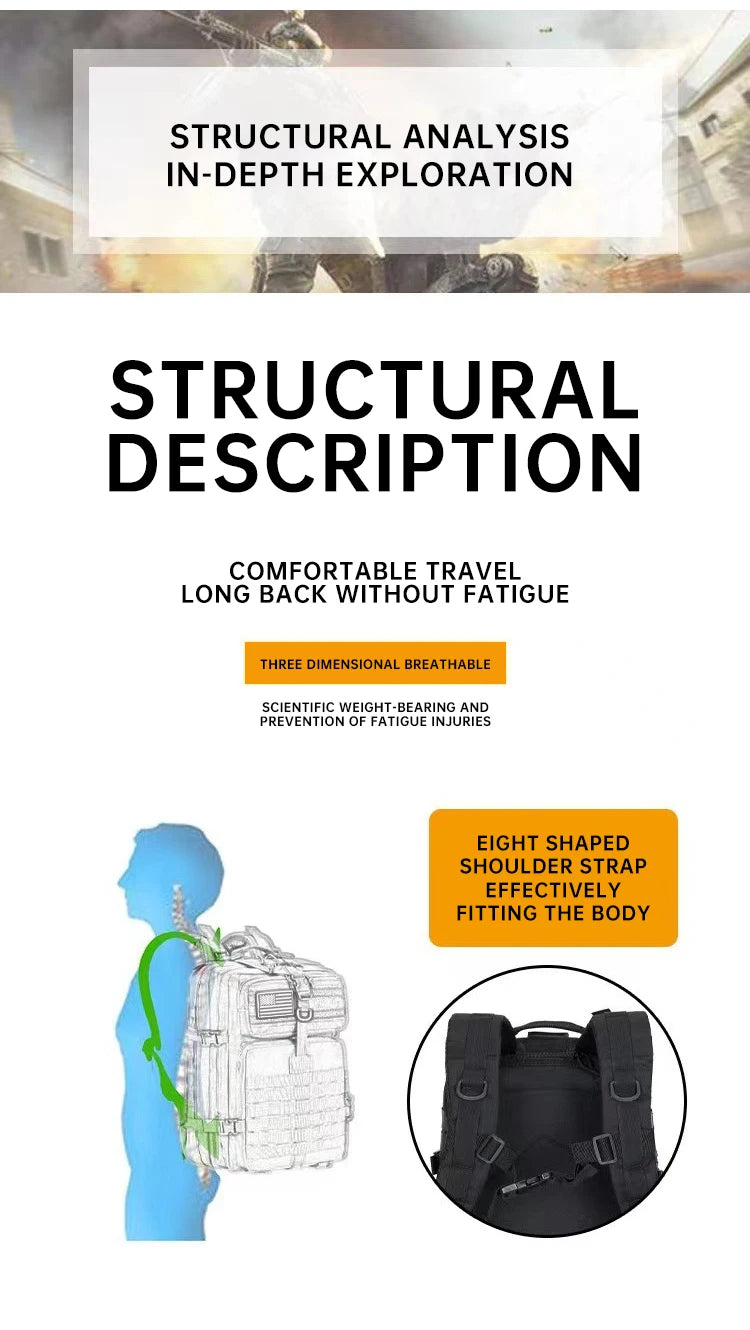 Outdoor Tactical Hiking Backpack – 3P Multi-Functional Travel Bag