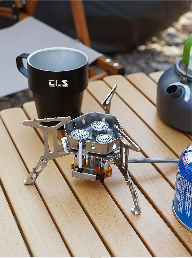 Portable 3-Head Camping Stove – Foldable Windproof Gas Burner