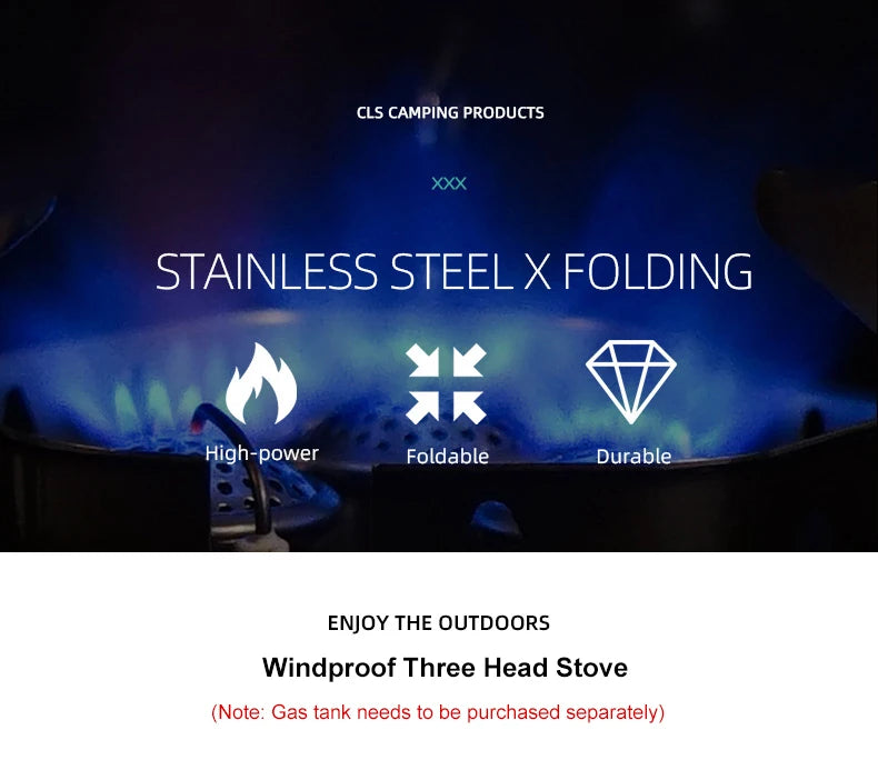 Portable 3-Head Camping Stove – Foldable Windproof Gas Burner