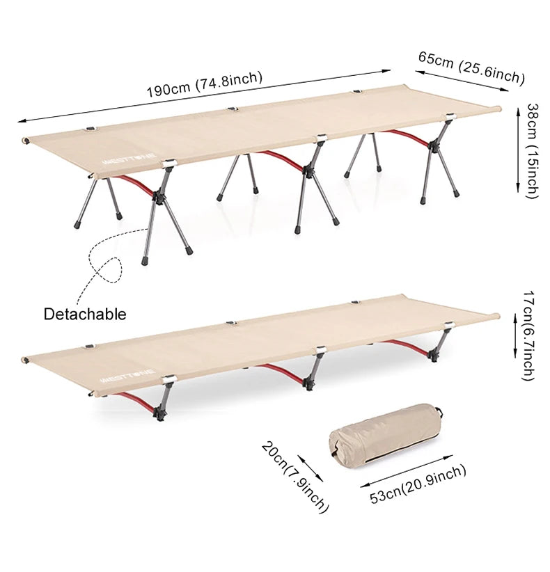 WESTTUNE Ultralight Camping Cot – Folding Bed with Leg Extenders