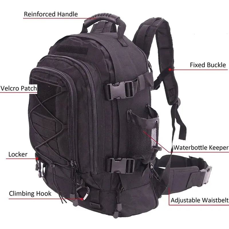 65L Tactical Waterproof Backpack for Camping & Hiking